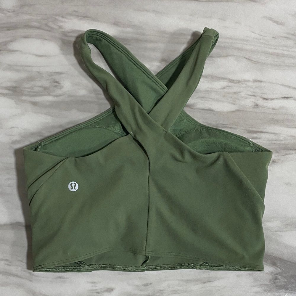 Lululemon Nulu Wrap-Front Longline Bra Green Twill Size 6 Light Support A/B - Picture 6 of 14